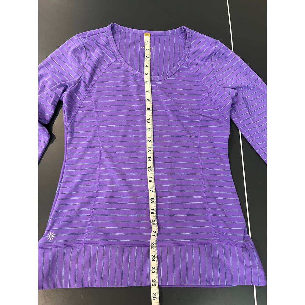 Athleta Women's M Purple Space Dye Striped Activewear Top Thumbholes Athleisure - Picture 3 of 9